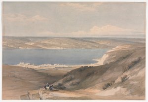 Galileiska sjön vid Genesaret blickar mot Basan, 1839. av David Roberts