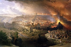 Romarnas belägring och förstörelse av Jerusalem under Titus befäl, år 70 e.Kr. av David Roberts