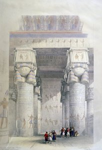 Vy från under portiken i templet i Dendera", ca 1839. Litografi från 1856 efter David Roberts (1796-1864), skotsk konstnär och orientalist. av David Roberts