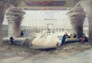 Vy under portiken till templet i Edfou, Övre Egypten, platta 32 från volym I av Egypt and Nubia, graverad av Louis Haghe (1806-85), pub. 1846