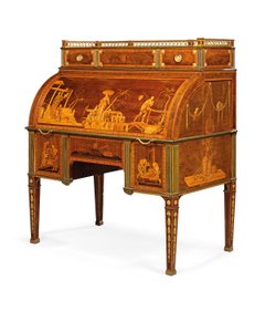 Mekanisk cylinderbyrå, Neuwied, c.1776-79 (ormolu-monterad och mässingsinlagd amboyna, tulpanved, betsad platan och intarsia)