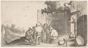 Fem bönder runt ett ton Genrescener i det fria (serietitel) av David Teniers (II) (attributed to workshop of)