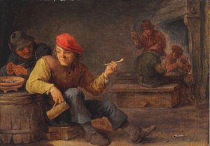 Boors dricker och röker på ett värdshus av David Teniers the Younger