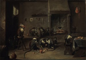 Apor i köket, 1640-talet av David Teniers the Younger