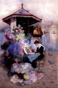 Blomsterförsäljare på Riva, Venedig (akvarell på papper)