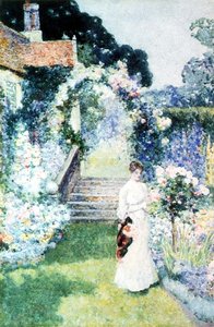 Vårda rosorna i en Cheshire-trädgård (akvarell) av David Woodlock