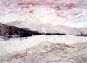 Loch Aline, Argyllshire: Utsikt från norr med ön Mull (wc på papper) av David Young Cameron