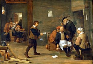 En grupp män värmer upp framför en skorsten. Målning av David Teniers dit Le Jeune (1610 - 1690) Milano, Museo del castello. av David Teniers the Younger