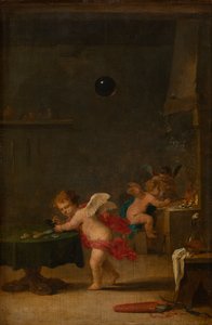 Amoretti i en alkemists verkstad, ca 1635-37 (olja på ekträ)