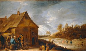 Cabaret nära en flod med nätfiskare ... av David the Younger Teniers