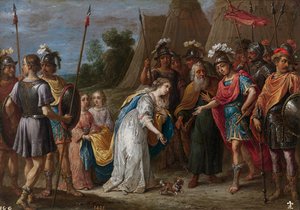 Eustathius går i förbön till förmån för Armida (Armide) med Godfrey av Bouillon (Godefroy de Bouillon av David Teniers the Younger