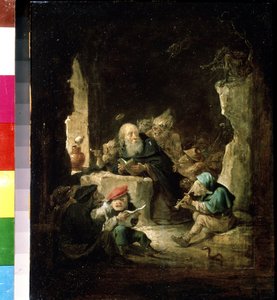 Sankt Antonius frestelse. Målning av David Teniers den yngre (1610-1690). Olja på trä, 24,6 x 20,3 cm, ca 1640. Flamländsk konst, barockkonst. Pushkin Museum of Fine Arts, Moskva. av David Teniers the Younger