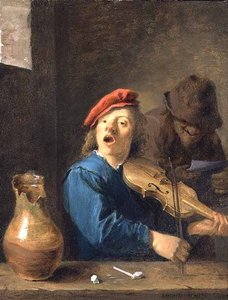 Spelmannen, 1633 (olja på koppar) av David Teniers the Younger