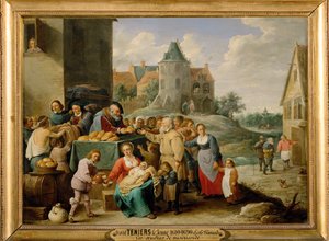 De sju barmhärtighetsgärningarna - att föda de hungriga ... av David the Younger Teniers