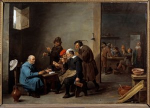 Mannen med den vita hatten Grupp män som röker pipa på ett värdshus. Målning av David Teniers II den unge (1610-1690) av David Teniers the Younger