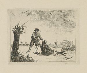Vinterlandskap med skridskoåkare av David van der Kellen