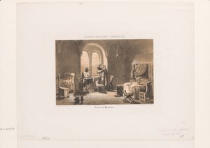 Karolingisk interiör karolingiska antikviteter; Avgångar och möbler (titel på objekt) av David van der Kellen