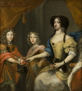 Anna Sofia, prinsessa av Danmark, kurfurstin av Sachsen, med sina söner Johann Georg och Friedrich August, ca 1680