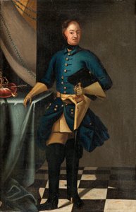 Porträtt av kung Karl XII av Sverige (1682-1718) - Målning av David von Krafft (1655-1724), olja på duk, ca 1716, 46,5x30,5 cm - Porträtt av kung Karl XII av Sverige, Olja på duk av David von Krafft - Privat samling