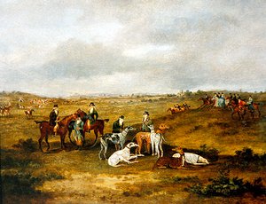 Hare coursing (olja på panel) (se 451921 för par) av Dean I Wolstenholme