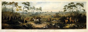Foxhunting, skylt 1, graverad av Thomas Sutherland (1785-1838) 1817 (färg litho)