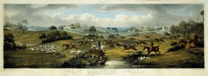 Foxhunting, skylt 2, graverad av Thomas Sutherland (1785-1838) 1817 (färg litho)