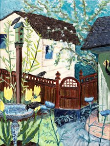 Backyard Crow, 2022 (akryl på duk) av Deborah Eve Alastra