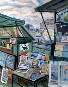 Shops On Seine, 2022 (akryl på duk) av Deborah Eve Alastra