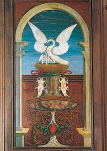 Fontän målad av Defendente Ferrari (1480 eller 1485-1540), på den bakre delen av 1500-talets kör, Church of Saint Jerome, Biella. Italien