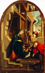 Nativity med beundrande änglar och herdar, av Defendente Ferrari (aktiv ca 1500-1535)