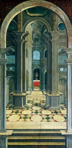 Perspektiv målat av Defendente Ferrari (1480 eller 1485-1540) på den bakre delen av 1500-talskören i Sankt Jeromes kyrka i Biella. Italien