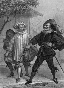 Spela Scapins intriger av Moliere: Argante, Scapin och Sylvestre, gravyr av Delannoy efter en teckning av G. Staal (1870)