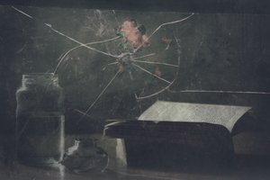 Sprucket glas och en gammal bok av Delphine Devos