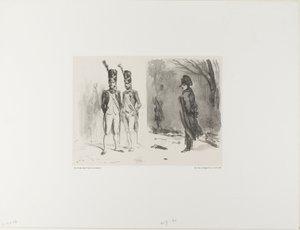 Ark med skiss (Grenadier of the Guard, Napoleon in a Bivouac) av Denis Auguste Marie Raffet