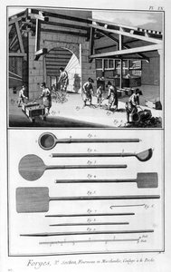 En smedja, ugn, häller i gjutgodset, 1751-1777 av Denis Diderot