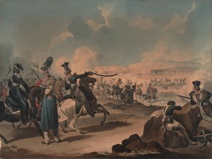 Ryskt kavalleri attackerar franskt infanteri vid Borodino, ca 1813
