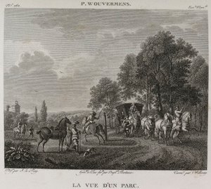 Denis-Sébastien Leroy, Antoine-Claude-François Villerey och Jean Duplessis-Bertaux - Utsikt över en park, efter Wouwerman - 1802-1815 av Denis Sebastien Leroy