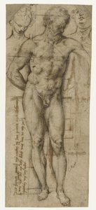 Studie av en naken man (Hercules?) och två kvinnors huvuden
