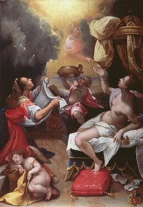 Danae (olja på duk) av Denys Calvaert or Calvart