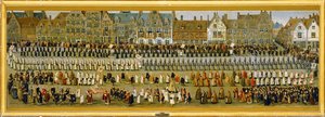 Celebrering av Ommeganck eller Papagayo, i Bryssel: Procession av religiösa ordnar och munkar ... (målning på duk) av Denys van Alsloot