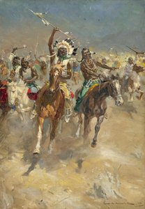 Anstormande indianer till häst (gouache på papper)
