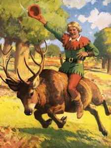 Robin Hood på ryggen av en hjort