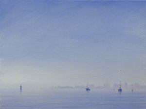 Mumbai Harbor (olja på duk) av Derek Hare