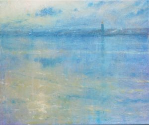Stockholm Skyline, Riddarfjärden, 2016 (Olja på duk) av Derek Hare