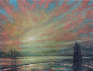 Sunset At Hammersmith Bridge, 2022 (Oil on Canvas) av Derek Hare