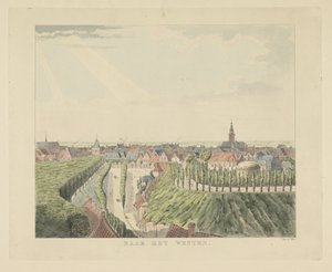 Nijmegen, utsikt från Belvédère mot väster Västerut (titel på objekt) Utsikter runt staden Nijmegen (serietitel) Gelderland panorama eller rund vy från livet på Belvedere i Nymegen (serietitel)