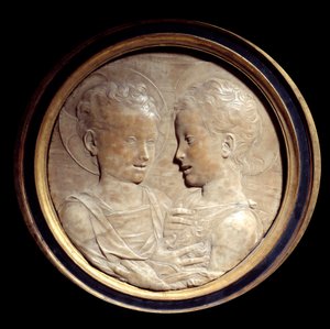 Jesus Kristus och Johannes Döparen Barnrelief på rund marmor av Desiderio da Settignano (1428-1464) 1400-talet sön. 0,5 m Paris, Louvren