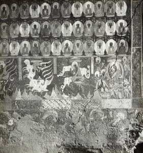 Lady Sumatis tusen buddhas och nidāna, grotta 275, norra väggen, Dunhuang-grottorna, Kina, foto 1275/1 (86) av Desmond Parsons