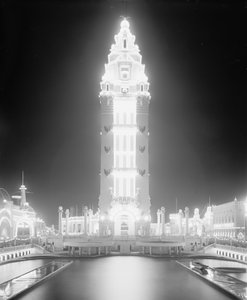 Drömland på natten, Coney Island, New York City, ca 1905 (s/v foto) av Detroit Publishing Co.