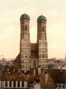 Frauenkirche, München, Bayern, Tyskland, fotokromtryck, ca 1900 av Detroit Publishing Co.